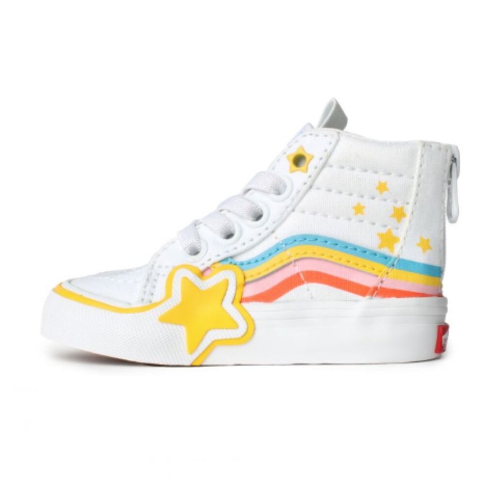 Vans SK8-Hi PS Cobra Kai True White/Multi Rainbow Star High Tops Size 5.5